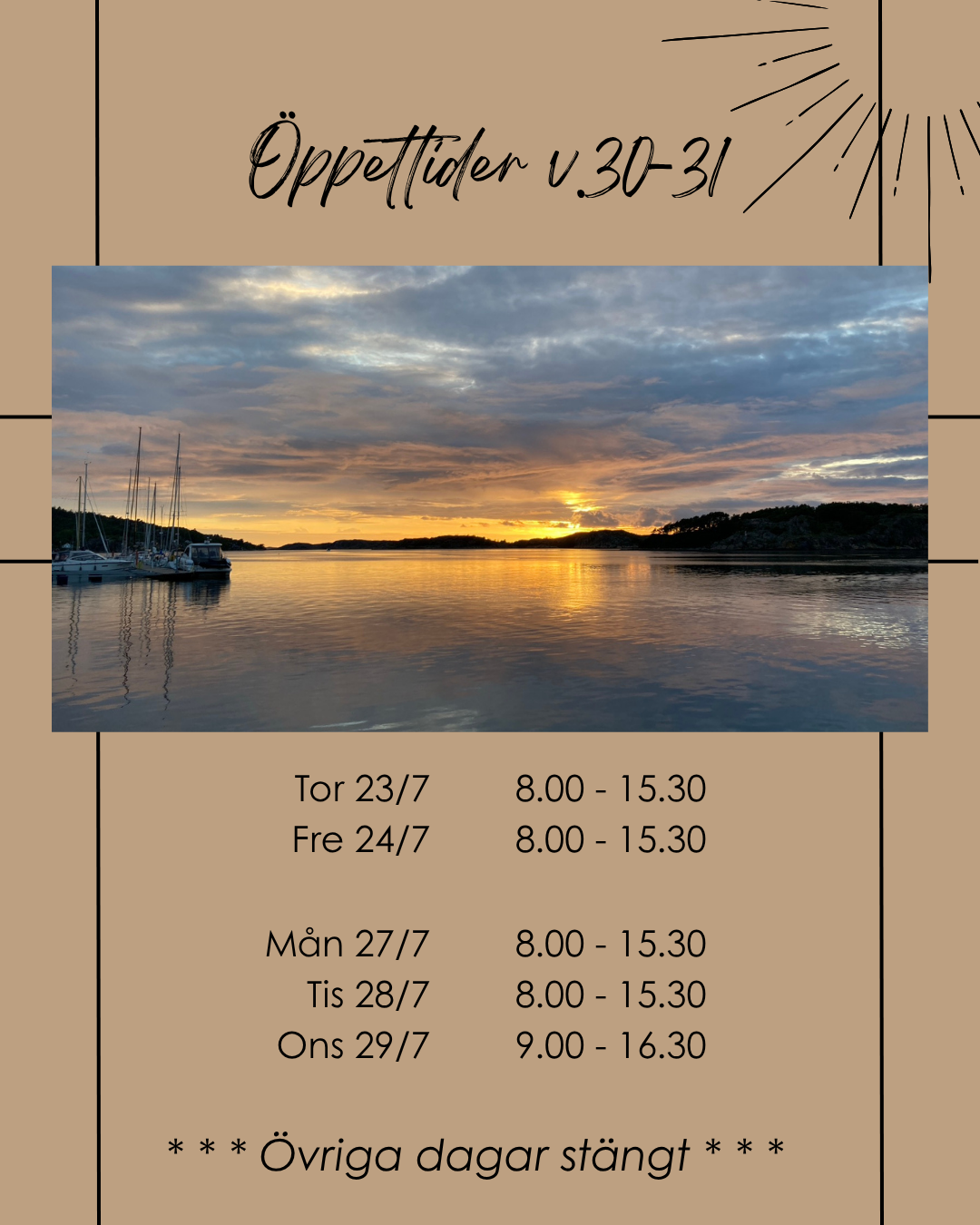 Öppettider v.30-31