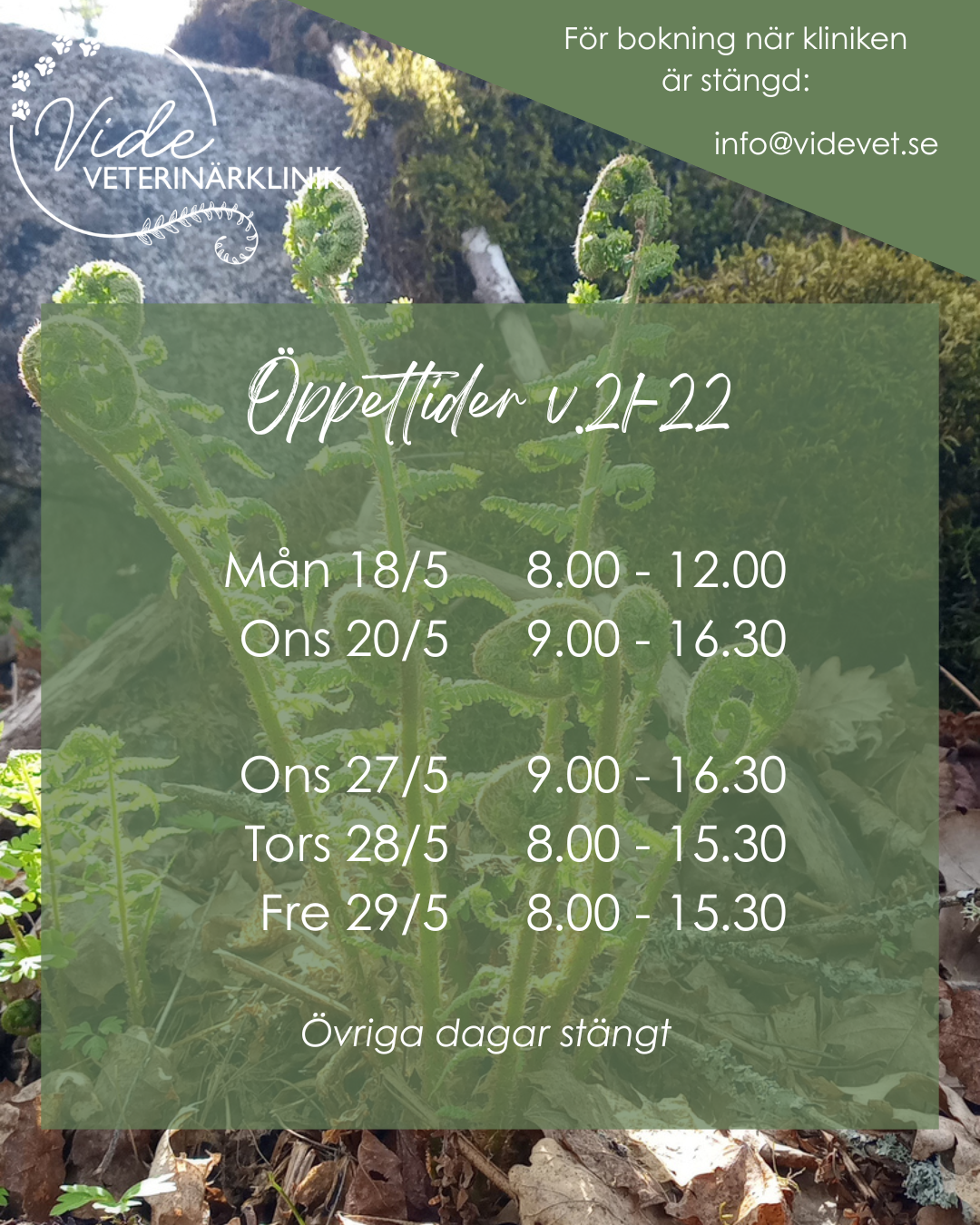 Öppettider v.21-22